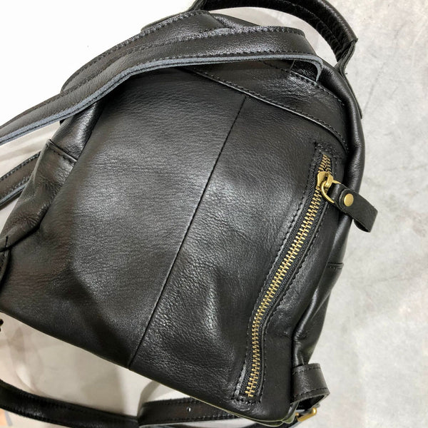 Stylish Ladies Small Leather Backpack Bag Black Rucksack Puese For Women Back