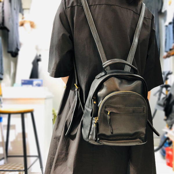 Stylish Ladies Small Leather Backpack Bag Black Rucksack Puese For Women Badass