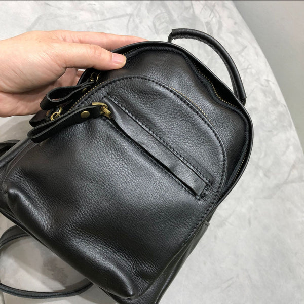 Stylish Ladies Small Leather Backpack Bag Black Rucksack Puese For Women Classy