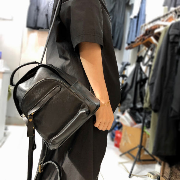 Stylish Ladies Small Leather Backpack Bag Black Rucksack Puese For Women