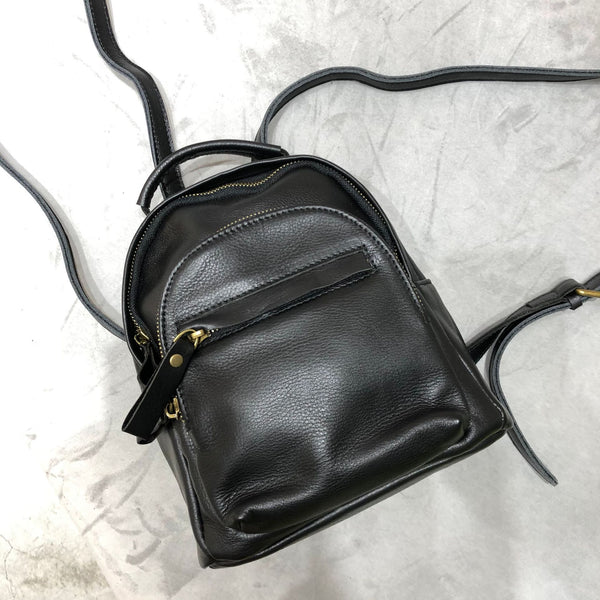 Stylish Ladies Small Leather Backpack Bag Black Rucksack Puese For Women Functional
