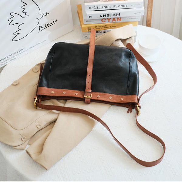 Top Zipper Closure Womens Leather Shoulder Bag Black Crossbody Bags For Women Affordable