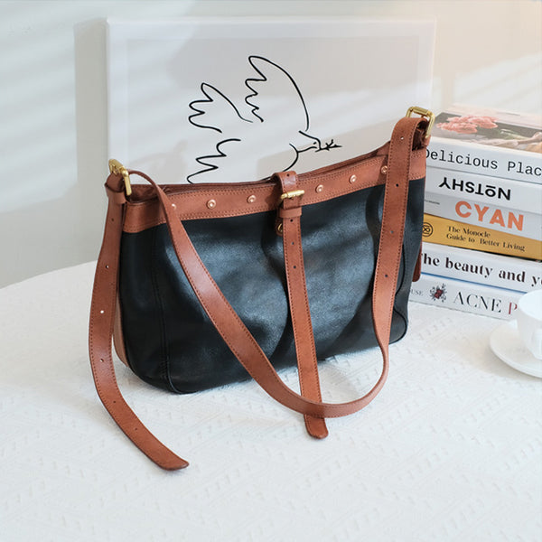 Top Zipper Closure Womens Leather Shoulder Bag Black Crossbody Bags For Women Badass