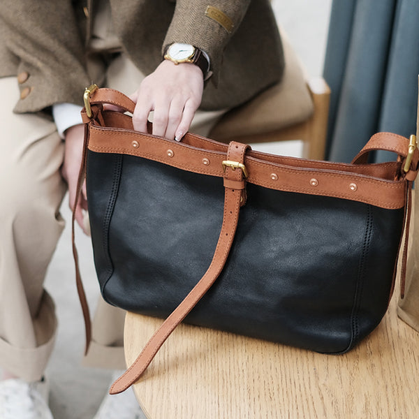 Top Zipper Closure Womens Leather Shoulder Bag Black Crossbody Bags For Women Beautiful