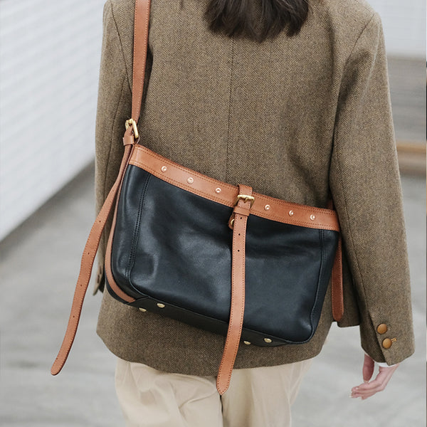 Top Zipper Closure Womens Leather Shoulder Bag Black Crossbody Bags For Women Casual