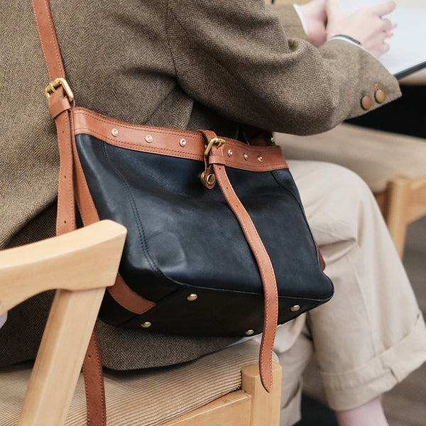 Top Zipper Closure Womens Leather Shoulder Bag Black Crossbody Bags For Women