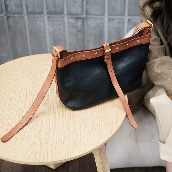 Top Zipper Closure Womens Leather Shoulder Bag Black Crossbody Bags For Women Classic