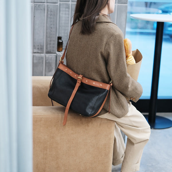 Top Zipper Closure Womens Leather Shoulder Bag Black Crossbody Bags For Women Classy