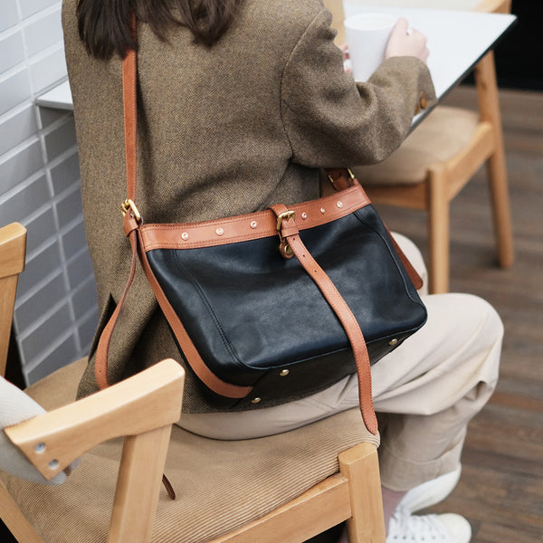Top Zipper Closure Womens Leather Shoulder Bag Black Crossbody Bags For Women Cool