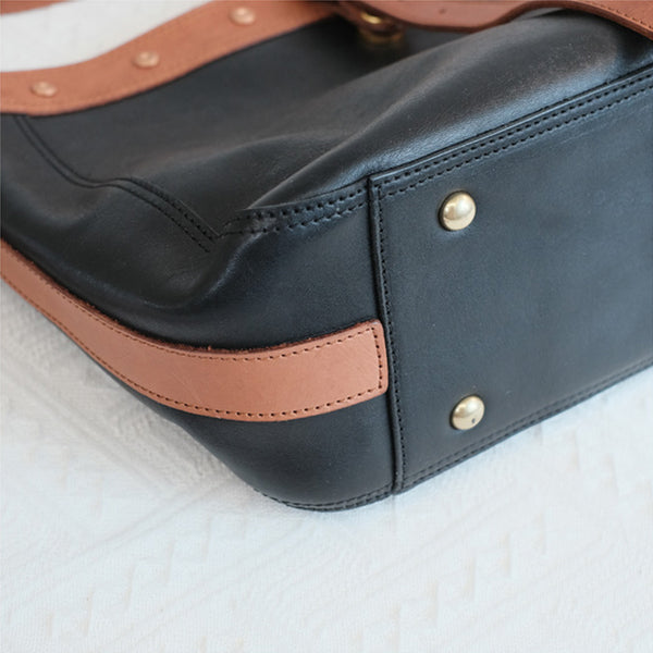 Top Zipper Closure Womens Leather Shoulder Bag Black Crossbody Bags For Women Cowhide