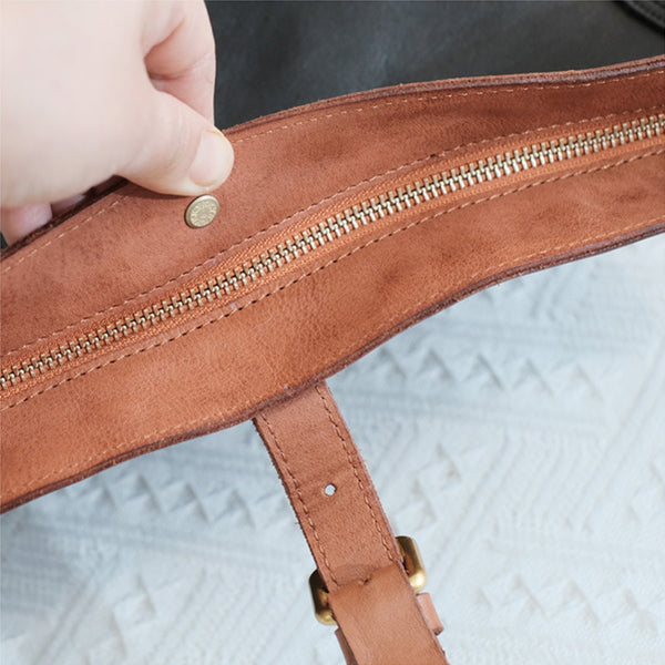 Top Zipper Closure Womens Leather Shoulder Bag Black Crossbody Bags For Women Details