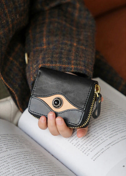 Unique Ladies Leather Accordion Wallet Small Card Holder Black