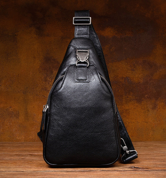 Vintage Brown Leather Crossbody Sling Bag - Full Grain Chest Bag for Women Functional