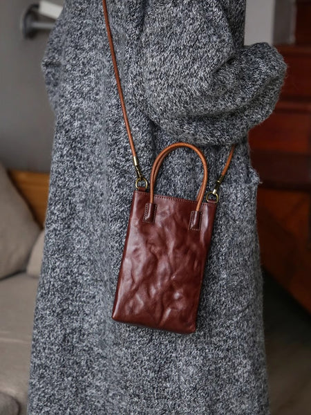 Vintage Full Grain Leather Mini Handbag Shoulder Crossbody Phone Bag Badass