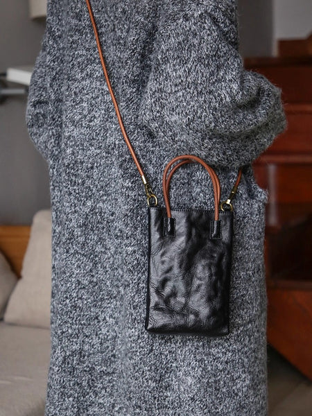 Womens Genuine Leather Mini Tote Crossbody Bag Small Phone Purse