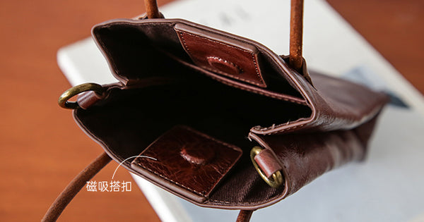 Vintage Full Grain Leather Mini Handbag Shoulder Crossbody Phone Bag Capacity
