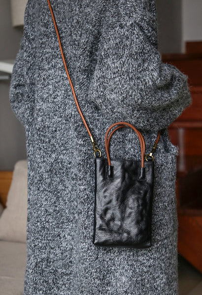 Vintage Full Grain Leather Mini Handbag Shoulder Crossbody Phone Bag Cool