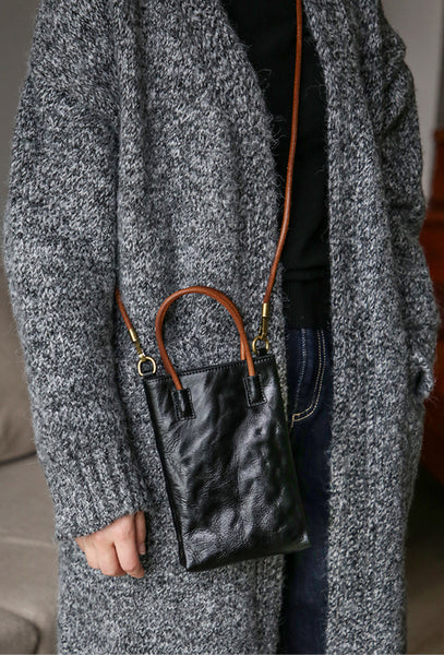 Vintage Full Grain Leather Mini Handbag Shoulder Crossbody Phone Bag Cowhide