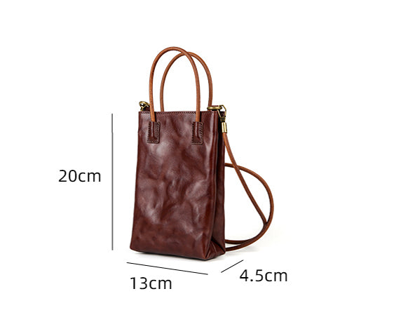 Vintage Full Grain Leather Mini Handbag Shoulder Crossbody Phone Bag Genuine-Leather