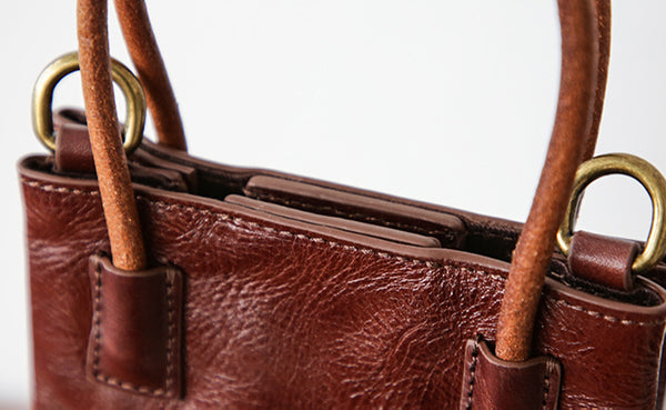 Vintage Full Grain Leather Mini Handbag Shoulder Crossbody Phone Bag Quality