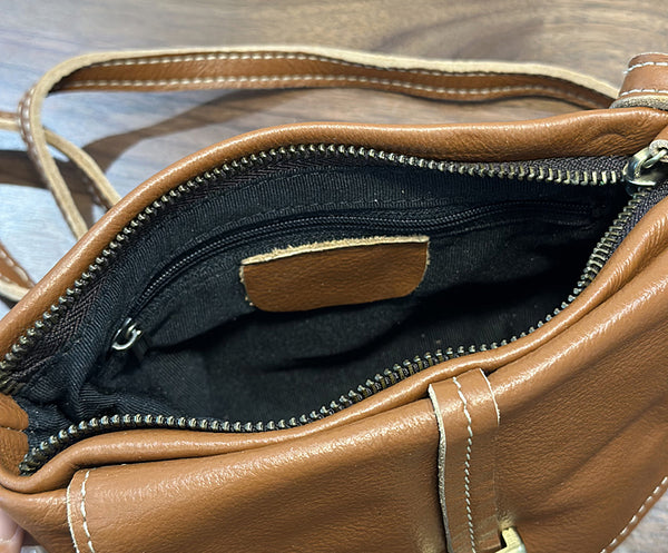 Vintage Genuine Leather Crossbody Bag for Women Small Flap Shoulder Bag with Zipper Compartments Capacity