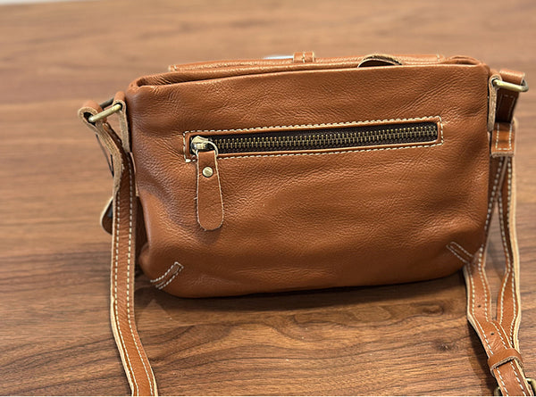 Vintage Genuine Leather Crossbody Bag for Women Small Flap Shoulder Bag with Zipper Compartments Durable