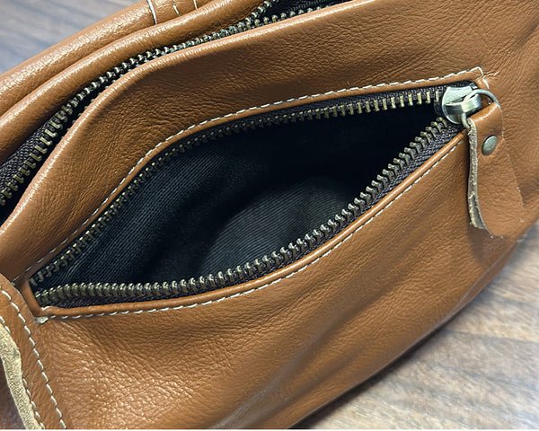 Vintage Genuine Leather Crossbody Bag for Women Small Flap Shoulder Bag with Zipper Compartments Genuine-Leather