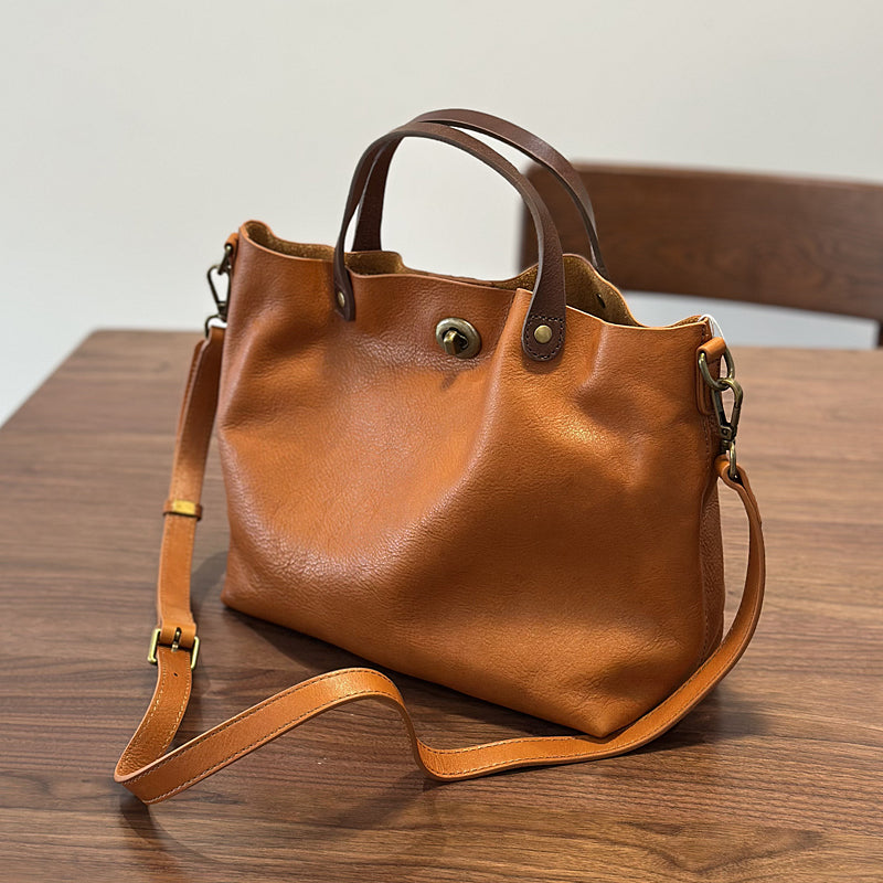 Vintage Genuine Leather Handbag for Women Real Leather Tote with Top Handle Shoulder and Crossbody Strap Beautiful