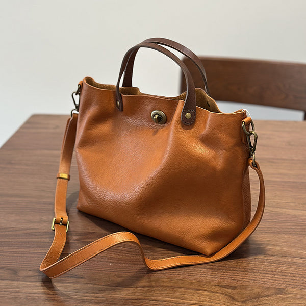 Vintage Genuine Leather Handbag for Women Real Leather Tote with Top Handle Shoulder and Crossbody Strap Beautiful