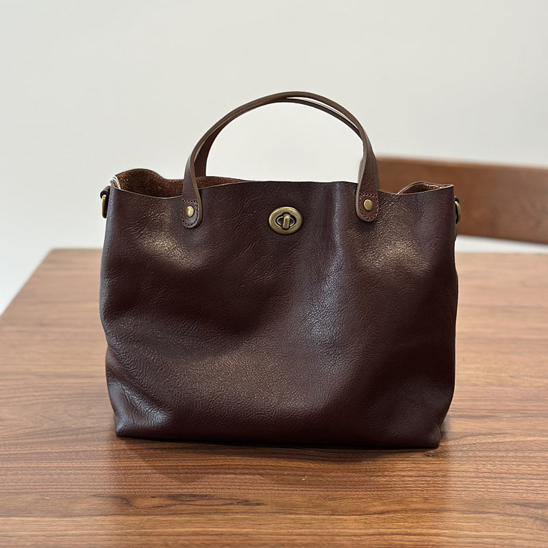 Vintage Genuine Leather Handbag for Women Real Leather Tote with Top Handle Shoulder and Crossbody Strap Casual