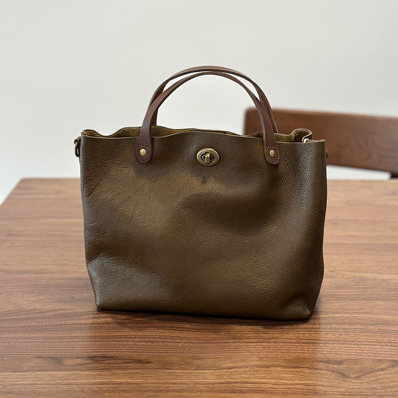 Vintage Genuine Leather Handbag for Women Real Leather Tote with Top Handle Shoulder and Crossbody Strap Classic