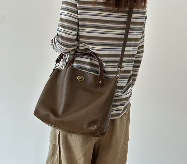 Vintage Genuine Leather Handbag for Women Real Leather Tote with Top Handle Shoulder and Crossbody Strap Fashion
