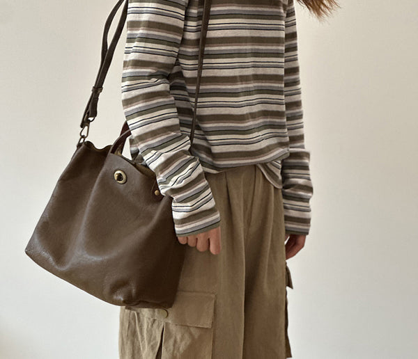 Vintage Genuine Leather Handbag for Women Real Leather Tote with Top Handle Shoulder and Crossbody Strap Fashionable