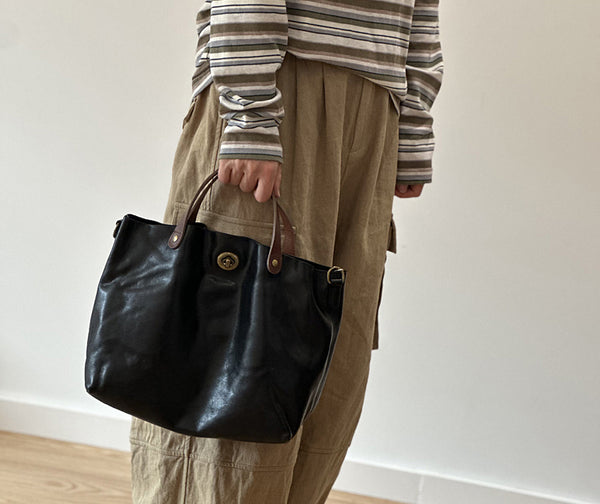 Vintage Genuine Leather Handbag for Women Real Leather Tote with Top Handle Shoulder and Crossbody Strap Genuine-Leather