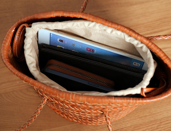 Vintage-Genuine-Leather-Handwoven-Bucket-Bag-Shoulder-Tote-with-Inner-Pouch-Inside