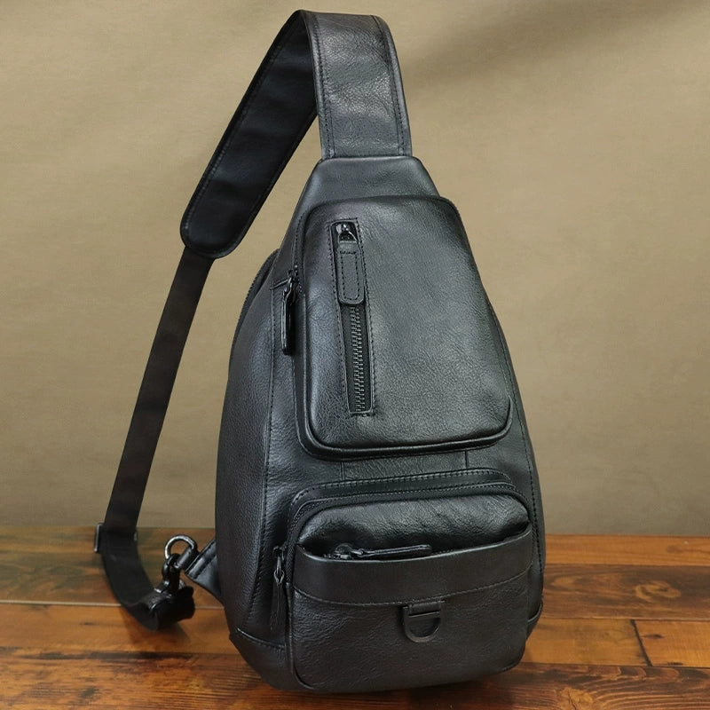 Vintage Genuine Leather Sling Bag for Men and Women – Retro Chest Shoulder Crossbody Pack Accessories