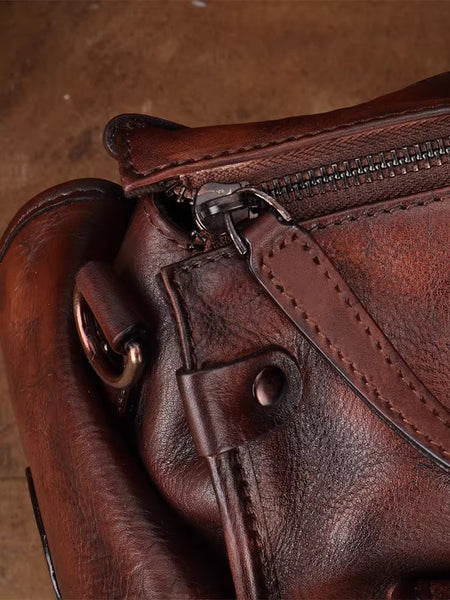 Vintage Genuine Leather Tote Bag for Women Multi Pocket Handbag with Adjustable Strap Classy