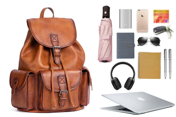 Vintage Ladies Brown Leather Backpack Womens Leather Rucksack Bag Capacity