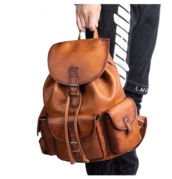 Vintage Ladies Brown Leather Backpack Womens Leather Rucksack Bag Casual