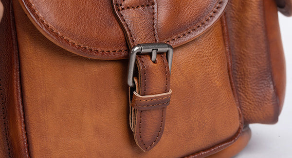 Vintage Ladies Brown Leather Backpack Womens Leather Rucksack Bag Durable