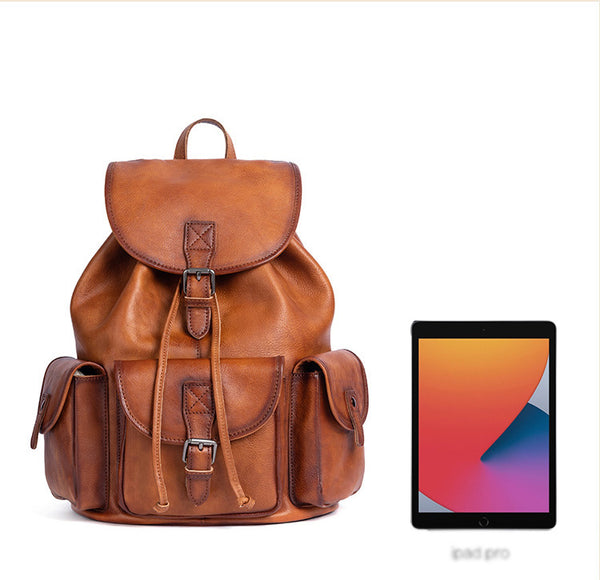 Vintage Ladies Brown Leather Backpack Womens Leather Rucksack Bag Funky