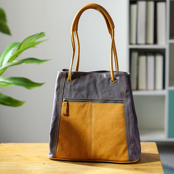 Vintage Ladies Canvas And Leather Tote Canvas Tote Bags For Women Affordable