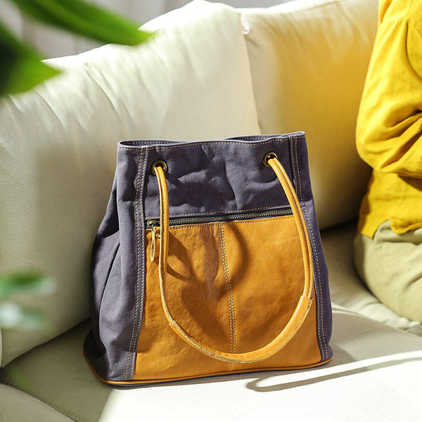 Vintage Ladies Canvas And Leather Tote Canvas Tote Bags For Women Beautiful