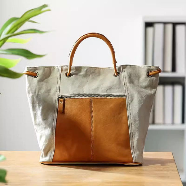 Vintage Ladies Canvas And Leather Tote Canvas Tote Bags For Women Cute