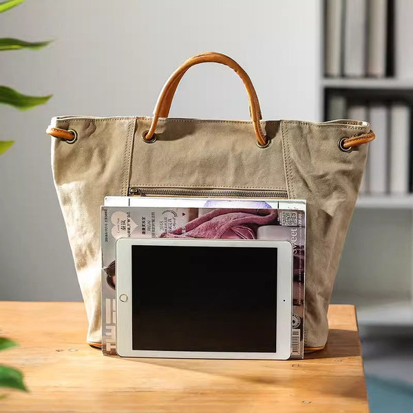 Vintage Ladies Canvas And Leather Tote Canvas Tote Bags For Women Functional