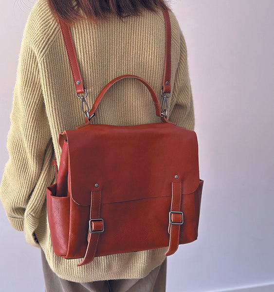 Vintage Leather Backpack Purse for Women Convertible Handbag with Top Handle and Zipper Compartments Badass