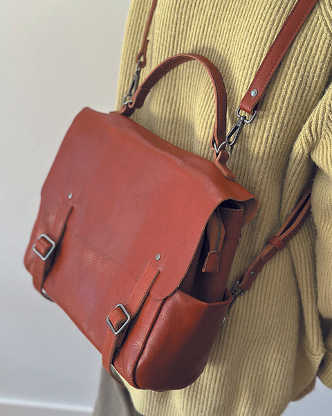 Vintage Leather Backpack Purse for Women Convertible Handbag with Top Handle and Zipper Compartments Brown