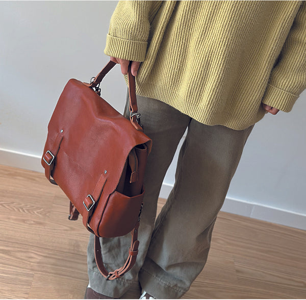 Vintage Leather Backpack Purse for Women Convertible Handbag with Top Handle and Zipper Compartments Casual