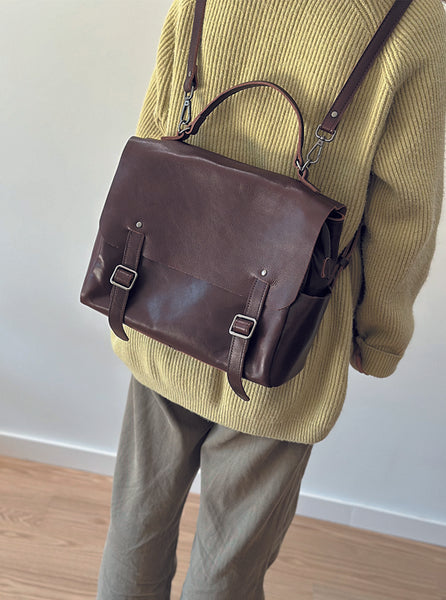 Vintage Leather Backpack Purse for Women Convertible Handbag with Top Handle and Zipper Compartments Classic