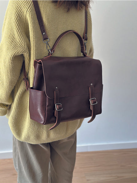 Vintage Leather Backpack Purse for Women Convertible Handbag with Top Handle and Zipper Compartments Classy